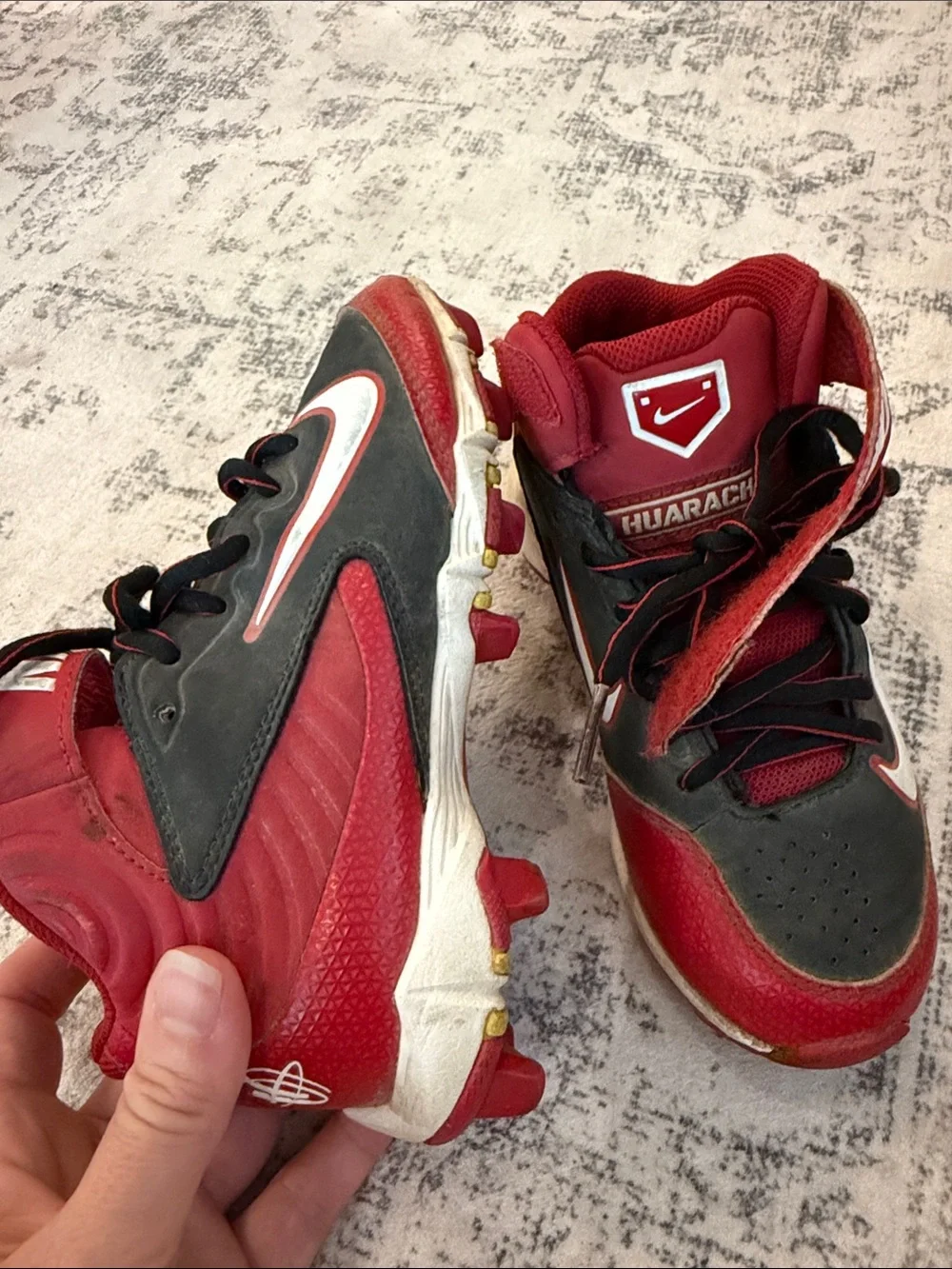 Nike Kids Red and Black High-Top baseball shoes